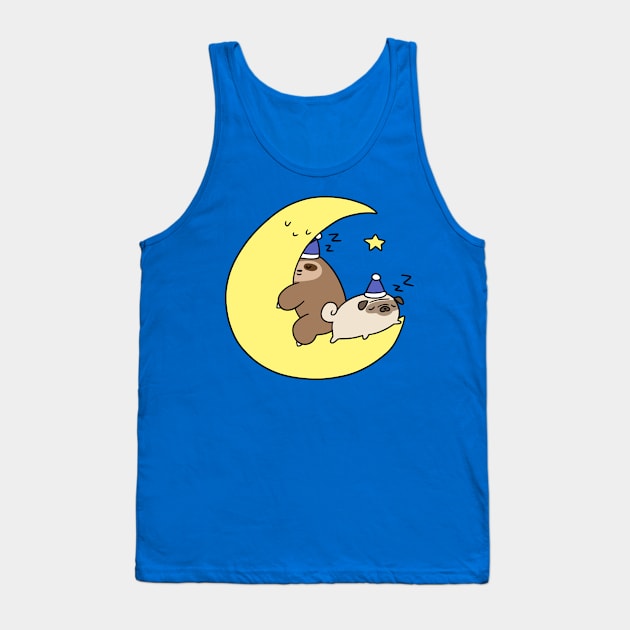 Sleepy Moon Sloth and Pug Tank Top by saradaboru